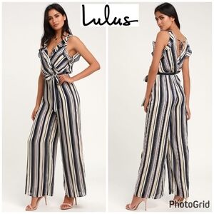 Lulu's Striped Jumpsuit in Navy and White